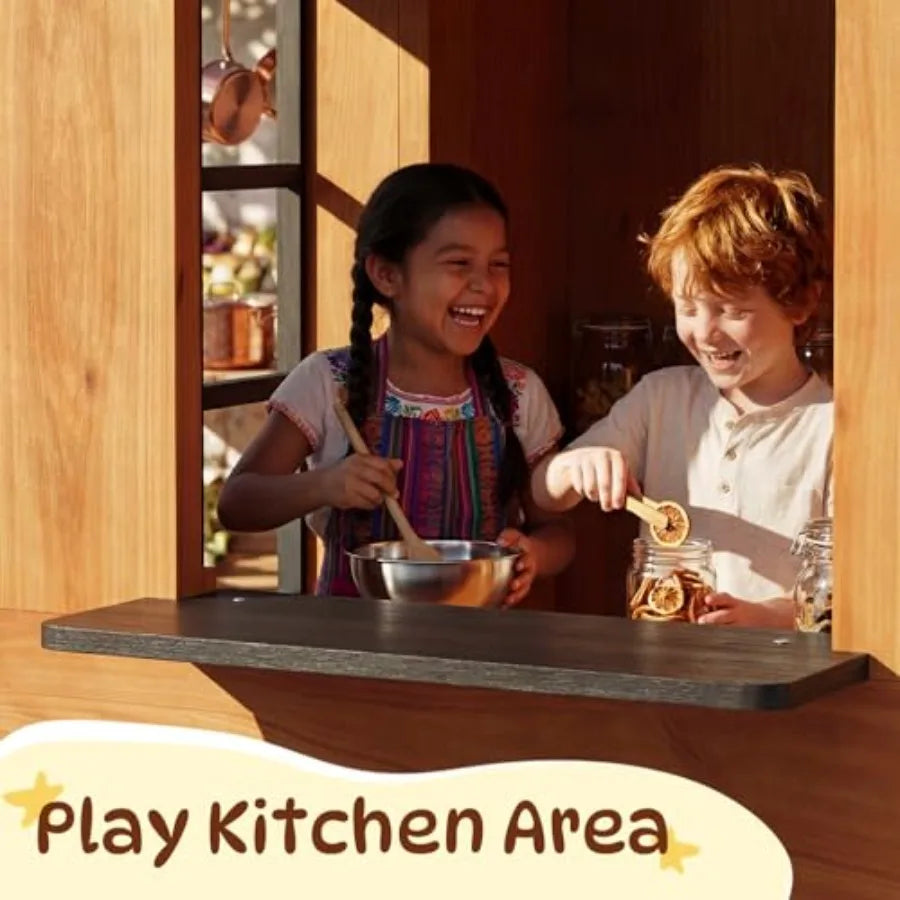 MDNG Kids Fir Wood Outdoor Playhouse With Kitchen Table