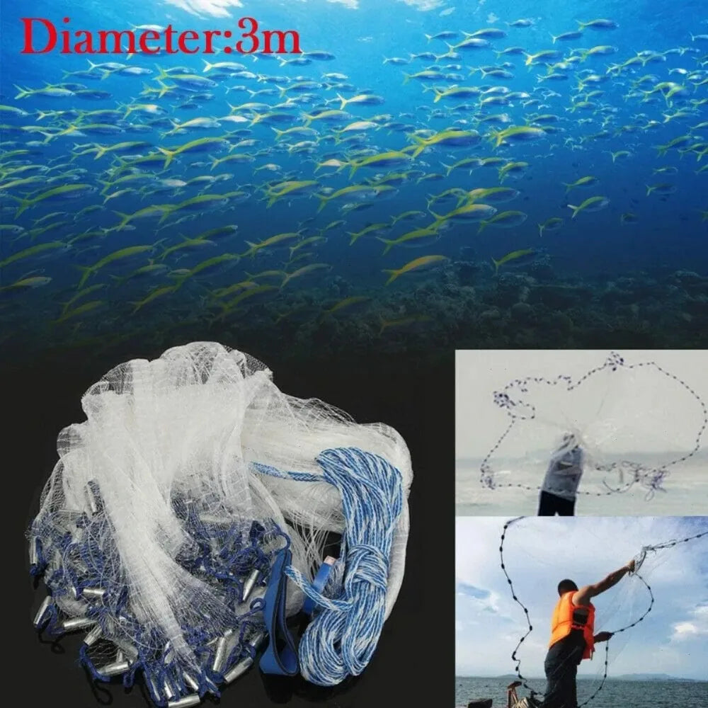 Monofilament Bait Net With Heavy Steel Sinkers For Fishing