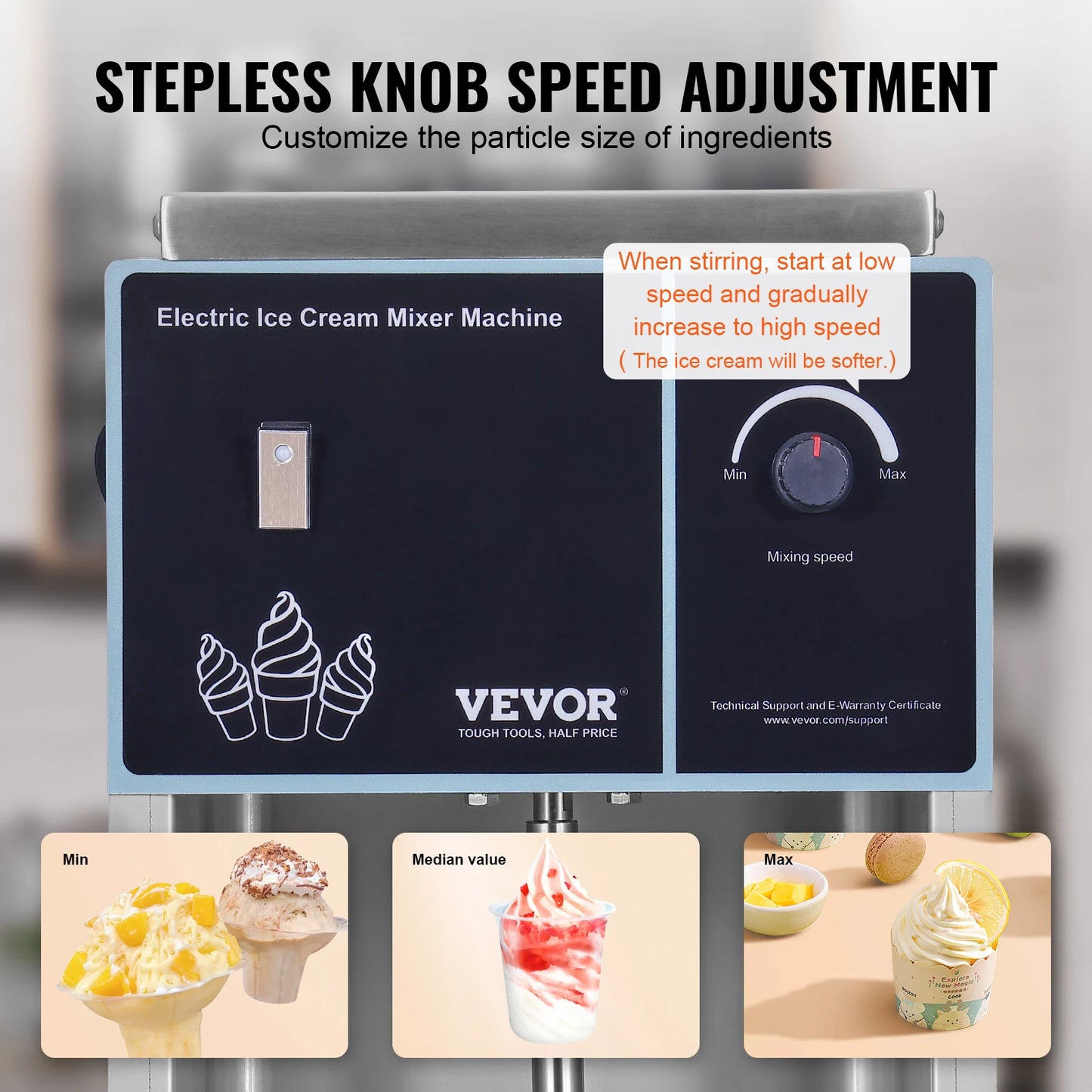 SucceBuy Ice Cream Blender High-Speed Ice Cream Maker Mixer Stir Machine Speed Adjustment Stainless Steel Ice Cream Shaker