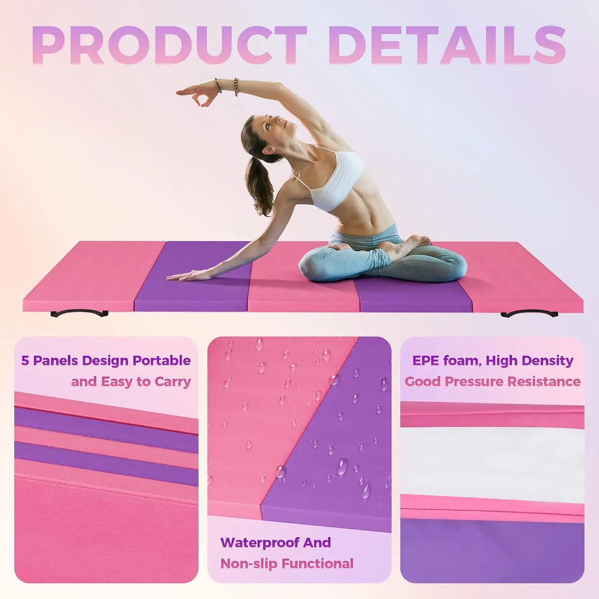 Foldable Gymnastics Yoga Pilates Exercise Mat for Home Workouts