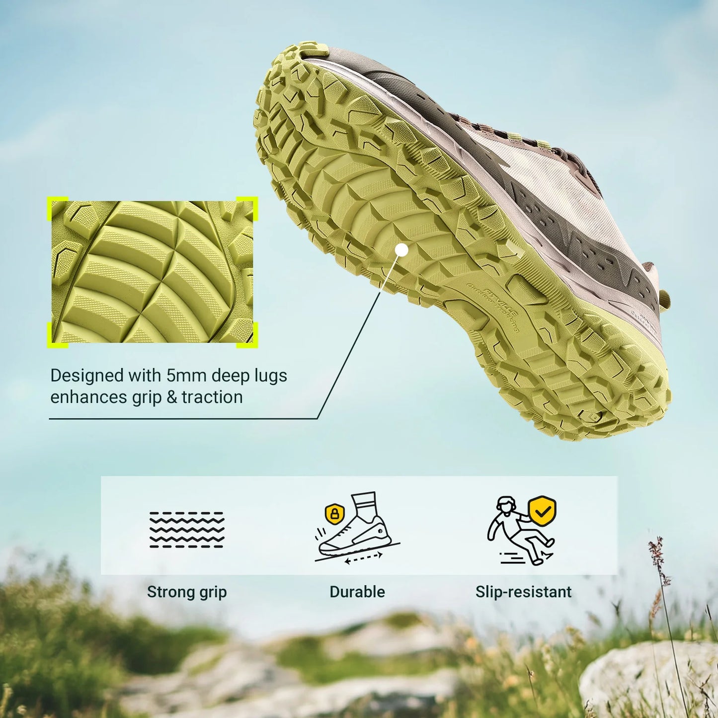FitVille Men'S Wide Waterproof All-Terrain Hiking Trekking Shoes, Slip-Resistant Quick Lace Walking Trainers, Comfort Outdoor Sneakers For Travel, Camping, Running, Wide Feet & All Day Standing
