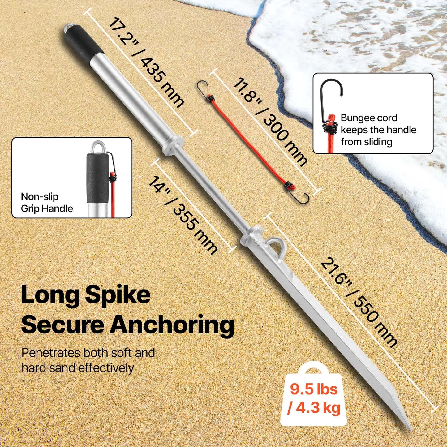 SucceBuy Sand Spike Boat Anchor 36 inch Slide Anchor Shore Spike for Securing Jet Ski PWC Pontoon Kayak on Beaches & Sandbars