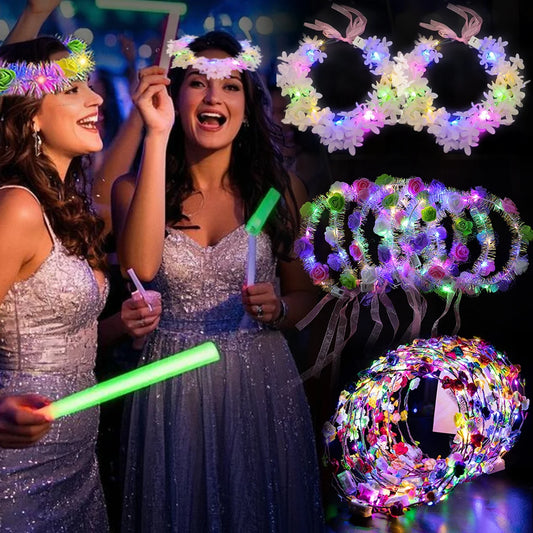 LED Glow Flower Headband And Floral Wreath Hair Accessories