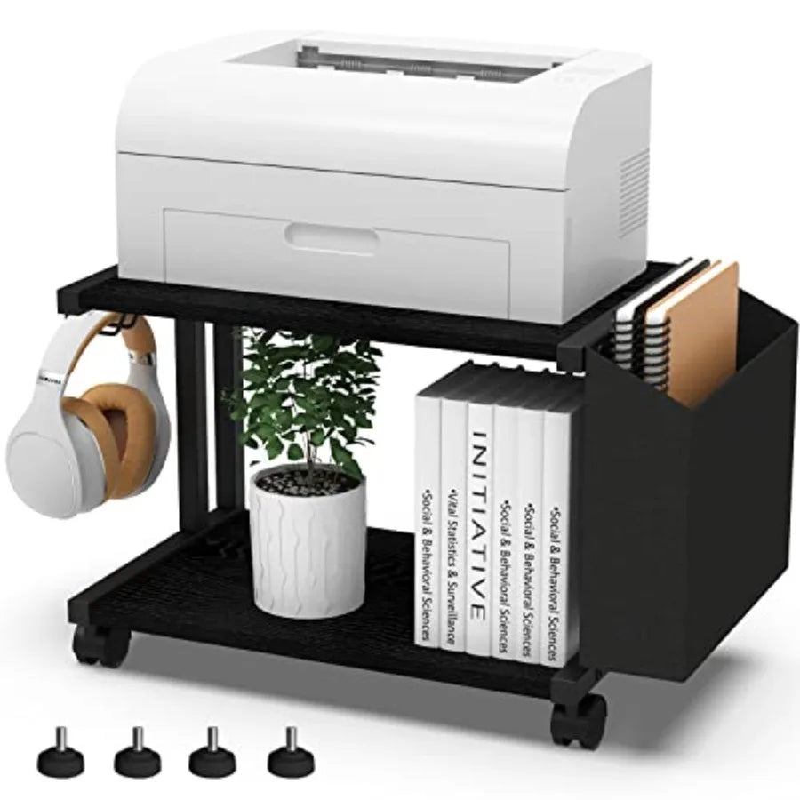 Modern Wooden 2 Tier Under Desk Printer Stand With Office Desktop Organizer