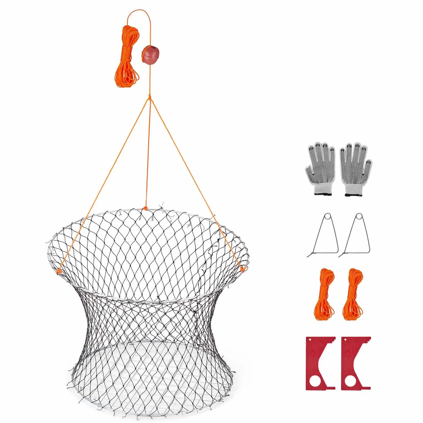 Galvanized Double Ring Foldable Crab Trap Fishing Kit With Gauge
