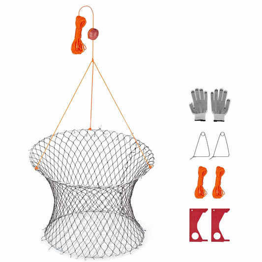Galvanized Double Ring Foldable Crab Trap Fishing Kit With Gauge
