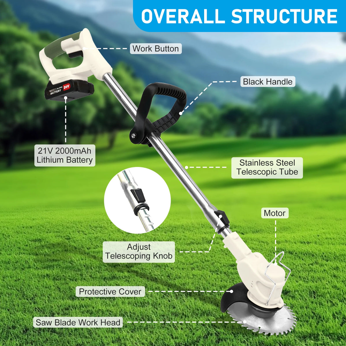 Cordless 21V Three In One Grass Trimmer Lawn Mower Edger