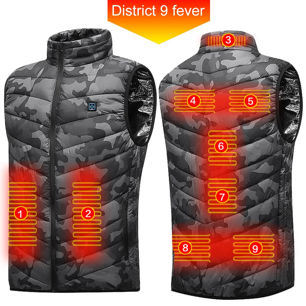 Nine Zone Electric Heated Vest With Windproof USB Design