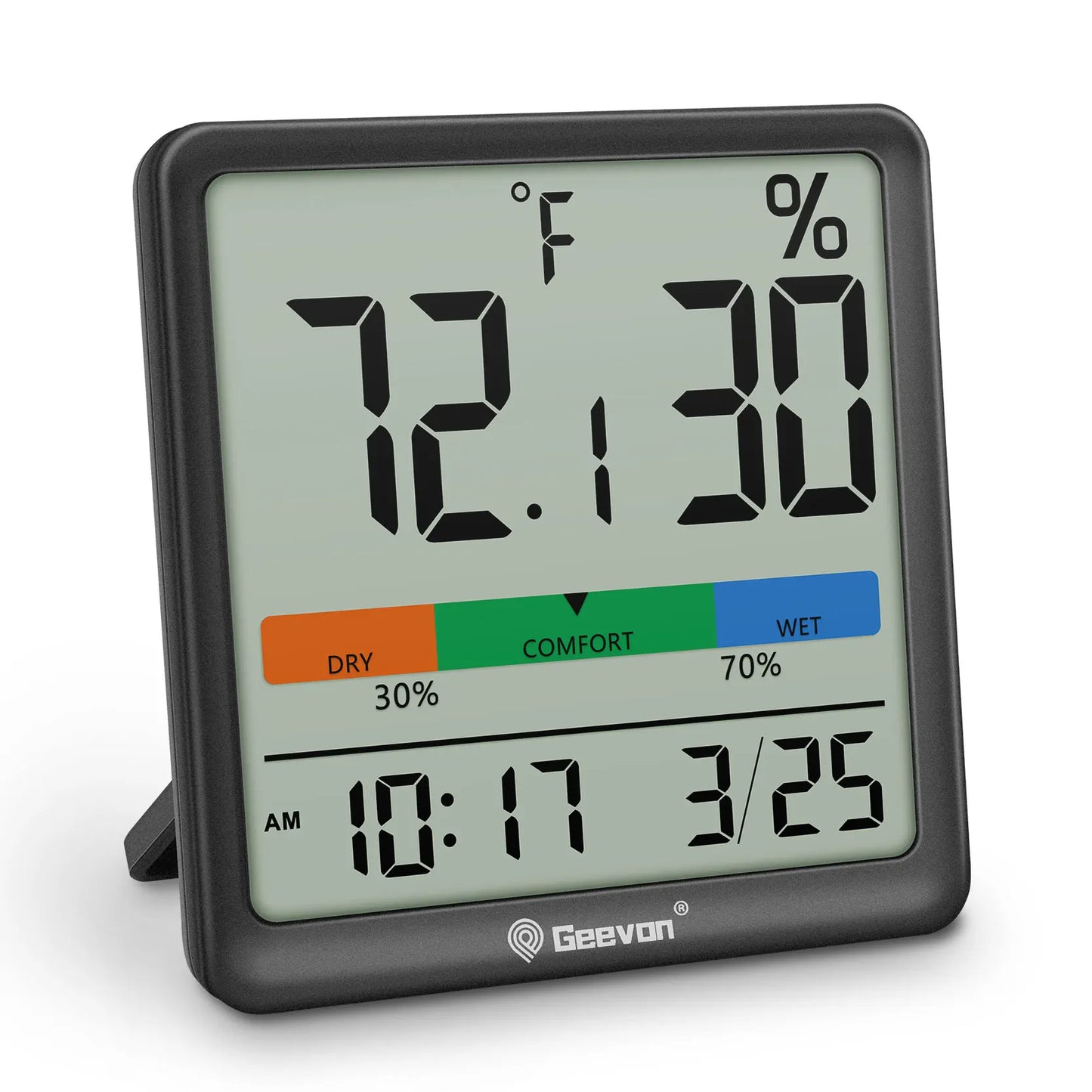 Geevon Digital Thermometer and Hygrometer with Clock and Date