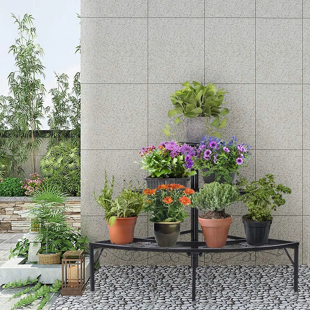 3-Tier Corner Ladder Plant Shelf for Indoor Outdoor Garden Flower Display Rack Metal Plant Stand Organizer
