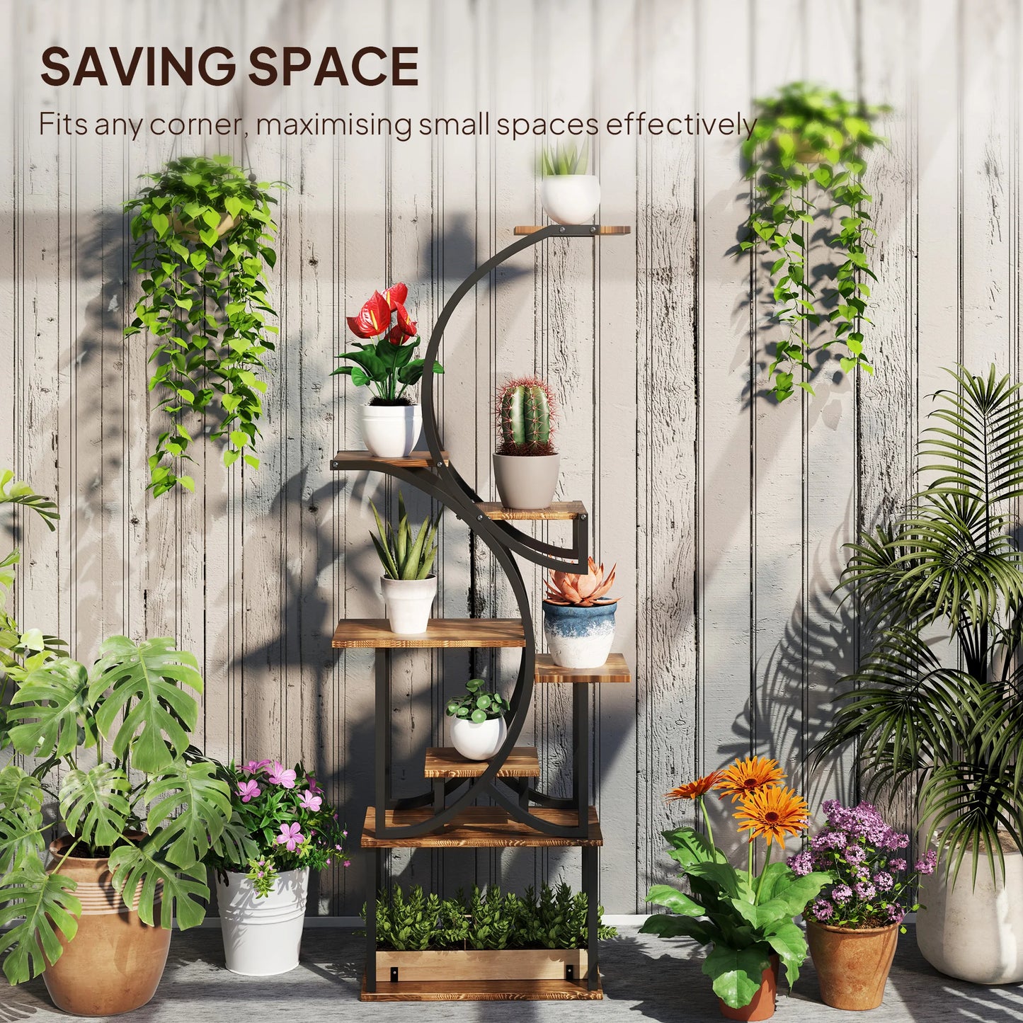 8-Tier Plant Stand, 62inch S-Shaped Plant Stands, Carbonized Treatment