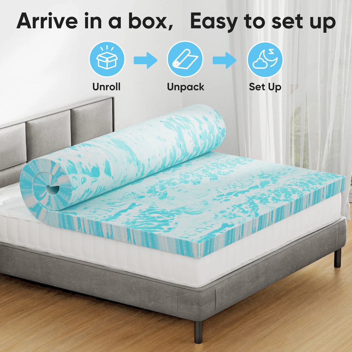 JHK 4 Inch Gel Memory Foam Mattress Topper Full Size Cooling Mattress Soft and Breathable Bed Topper School Bedroom Furniture