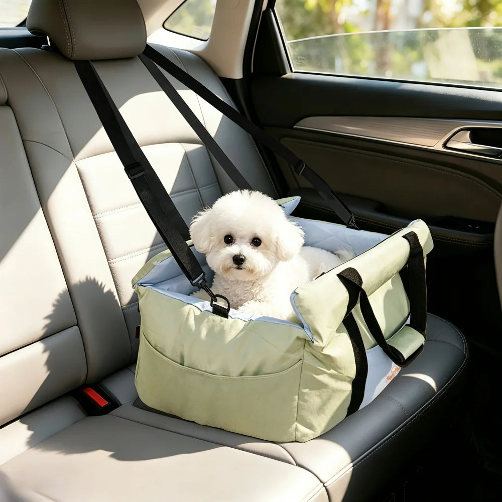 Borwart Portable Dog Car Seat with Safety Belt and Pocket