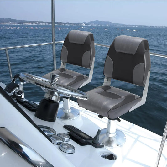 2 Pack Boat Seat, Fishing Seat, High Back, Folding, High Density Foam Cushion, With Straps, With Fixing Screws, For Sailboat, For Fishing Boat, For Yacht