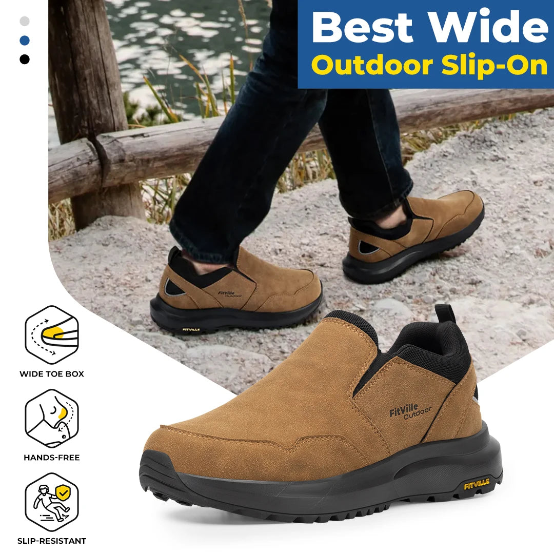 Fitville Men Extra Wide Slip On Hiking Loafers Arch Support