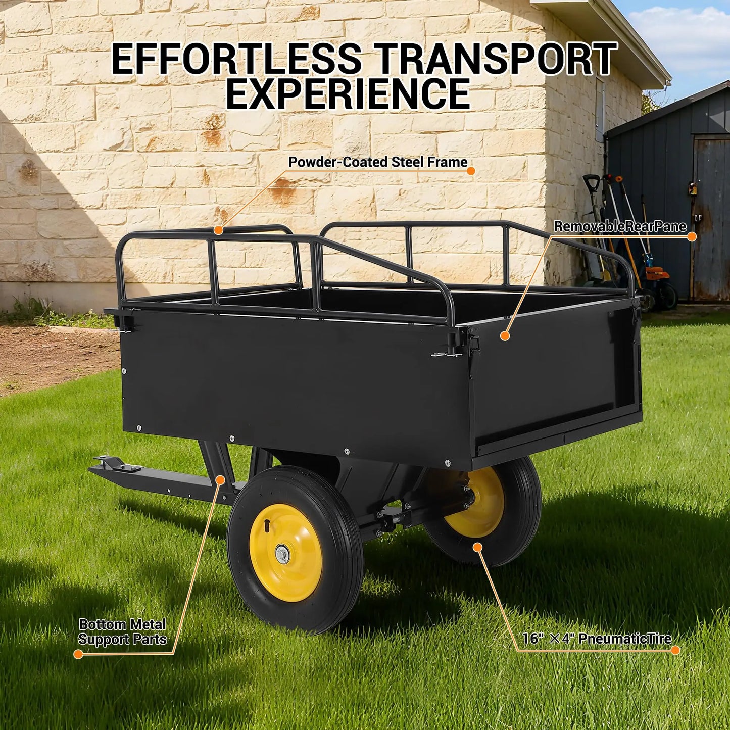 HiMiss Steel Dump Cart With Removable Sides For Outdoor