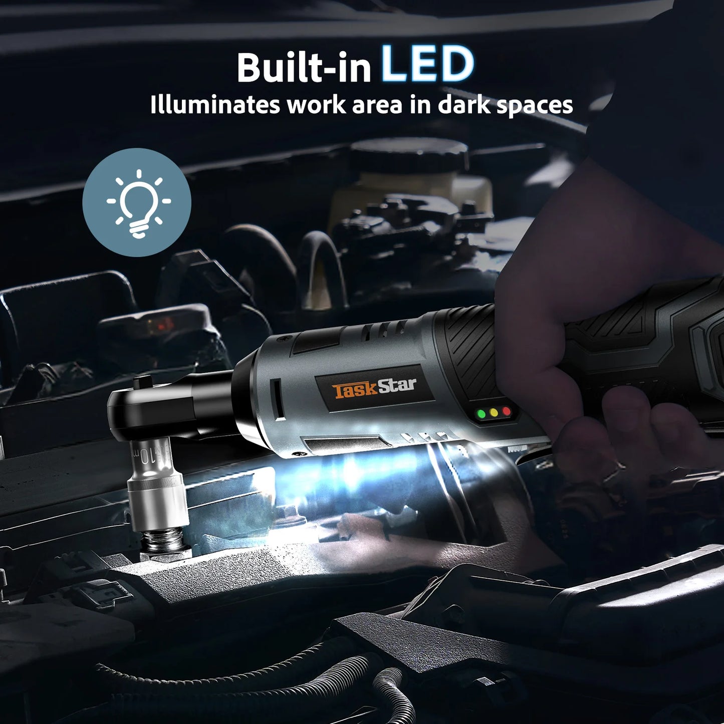 TaskStar 12V Cordless Brushless Electric Ratchet Wrench Kit