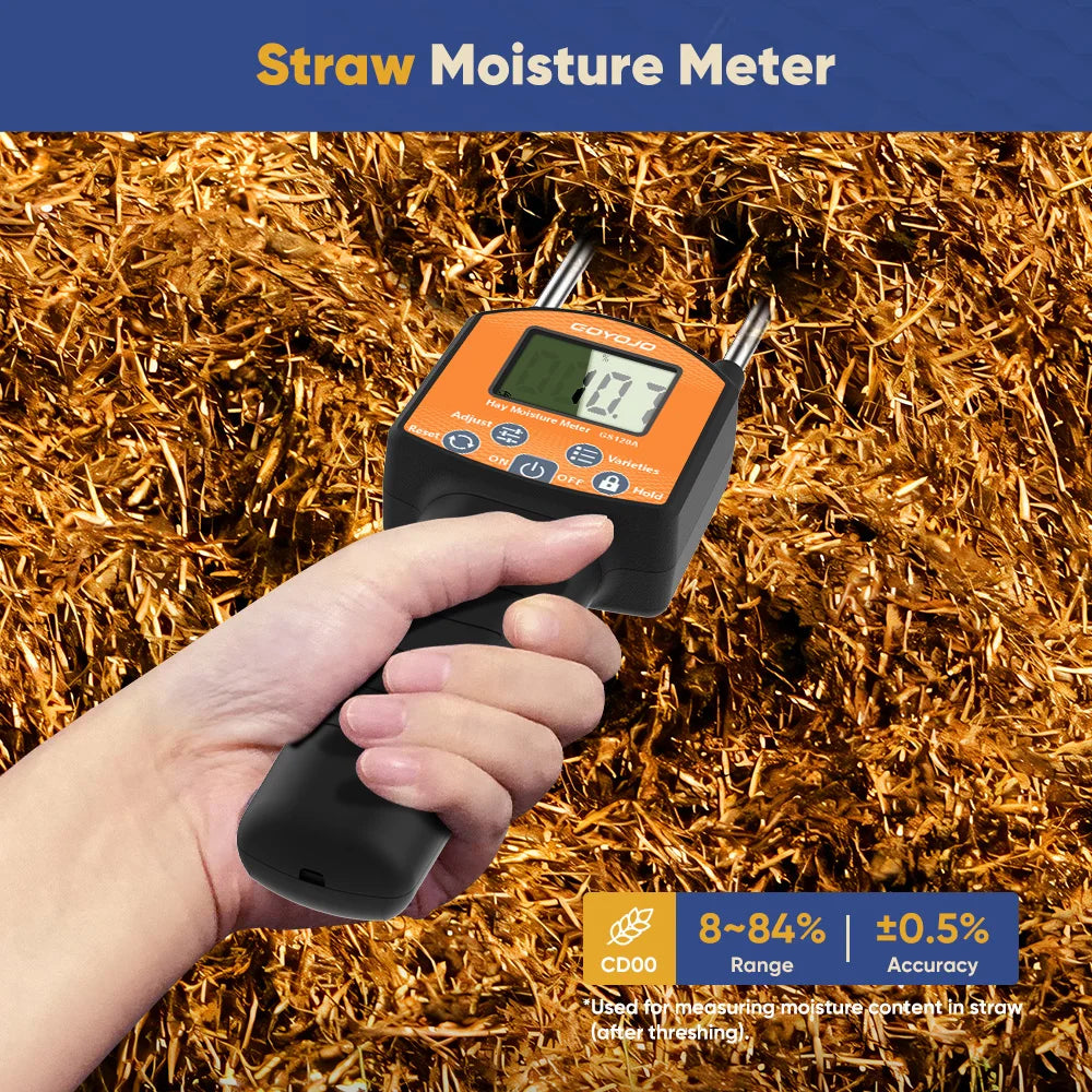 Portable Digital Hay Moisture Tester Meter Probe Tester with LCD, 0-80% Moisture Range, for Alfalfa, Leymus, Orchard Grass, Straw Bales Fast Accurate Digital Sensor Hay bale Moisture Meter GS120A
