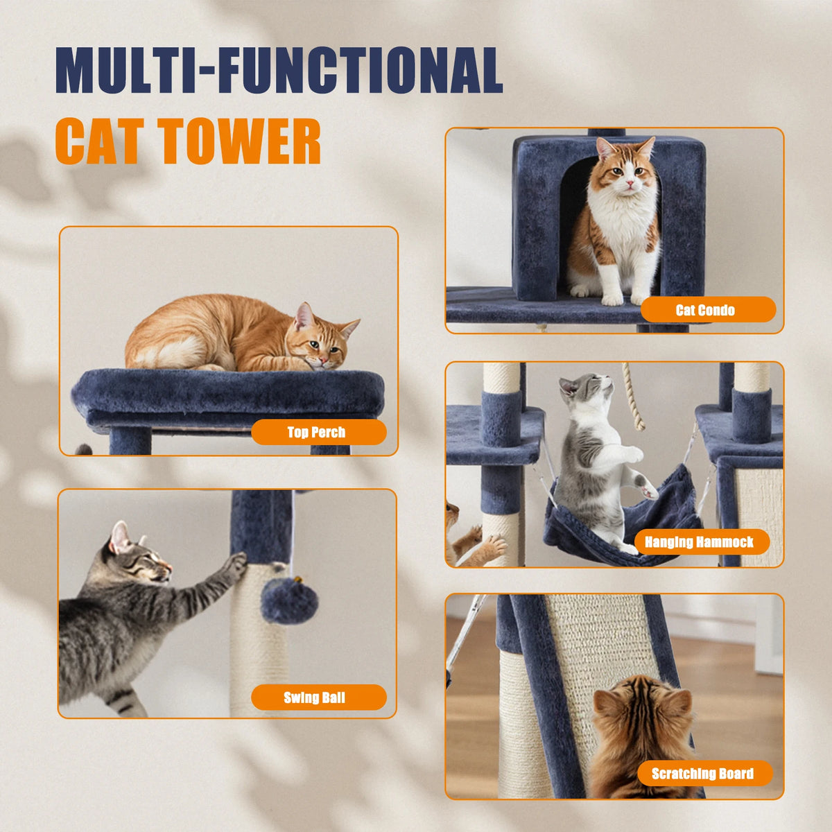 Jhk Sturdy Multi Tier Cat Tree With Sisal Scratching Posts