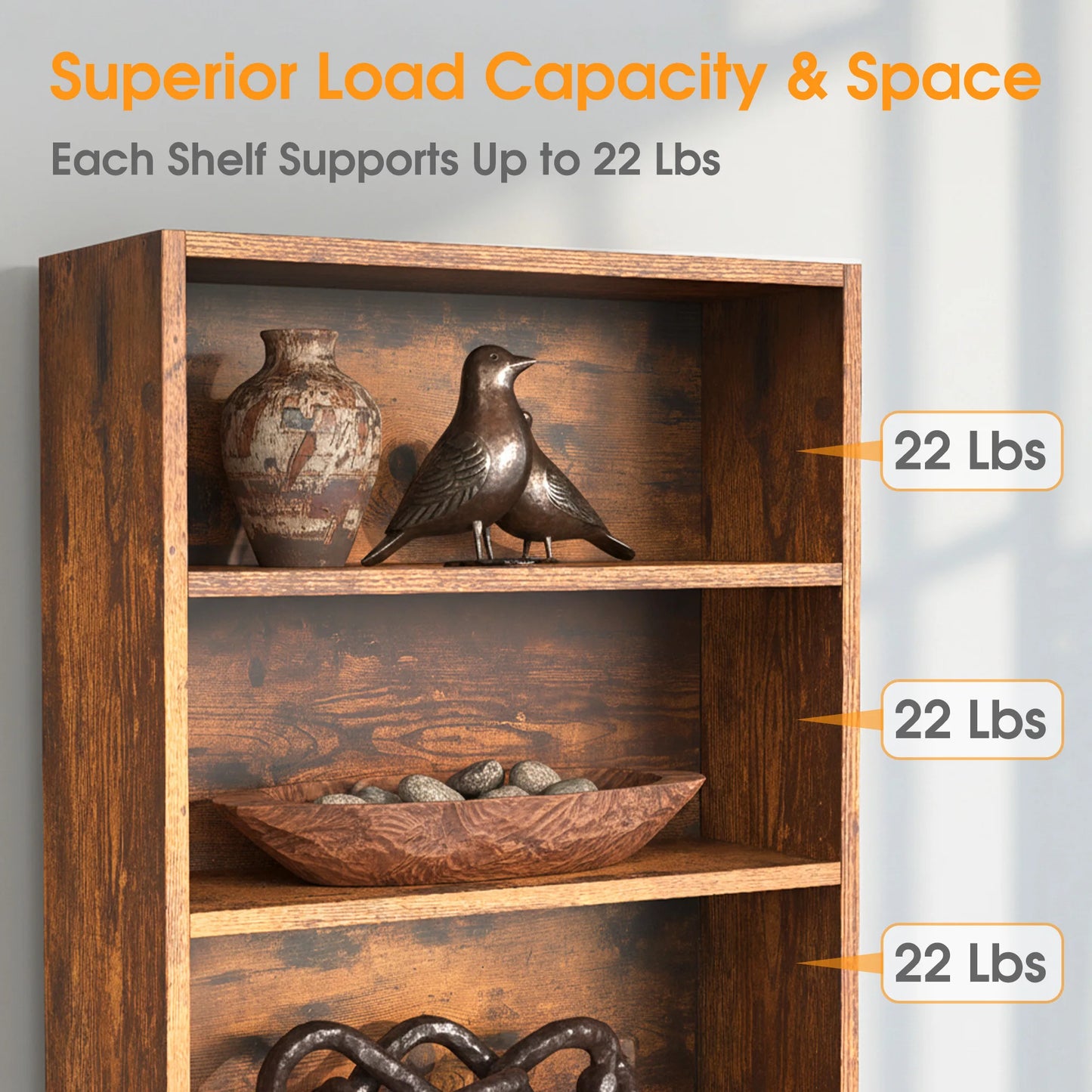 MCQ 6 Tier Wooden Bookcase Adjustable Open Storage Shelf