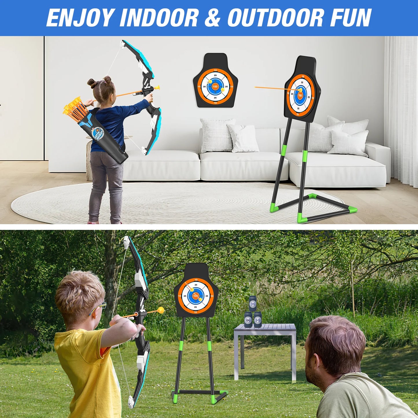 Bow and Arrow for Kids, LED Light Up Archery Set with 12 Suction Cup Arrows, 1 Standing Target, 3 Score Targets & 1 Quiver, Indoor Outdoor Sport Gifts for Boys Girls Ages 3+,Birthday Halloween Christmas Gift