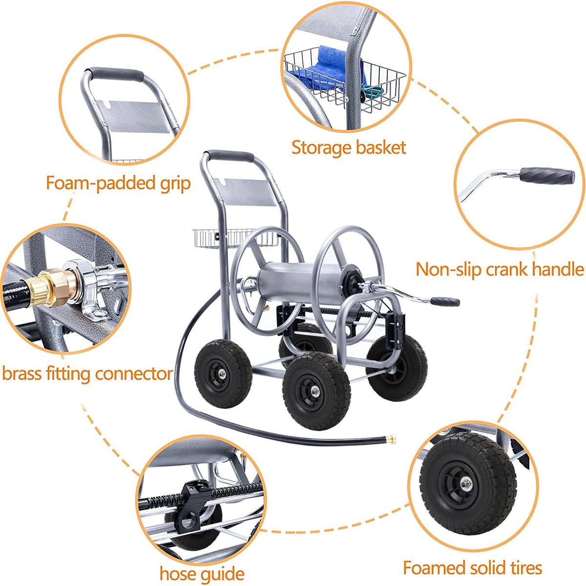 Giraffe Tools Heavy Duty Garden Hose Reel Cart With Wheels