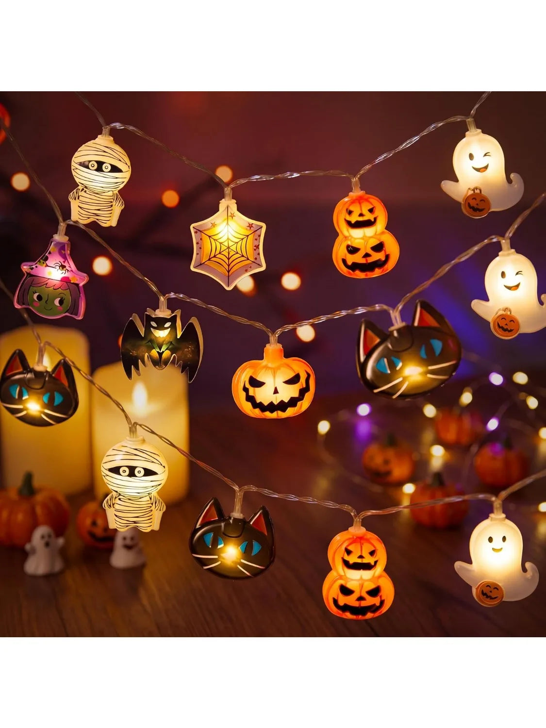 Joyfy Halloween String Lights With LED Ghost Pumpkin Design Timer