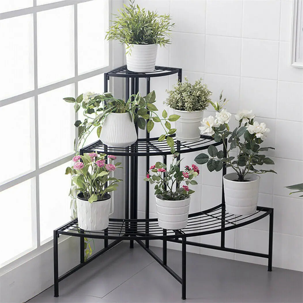 3-Tier Corner Ladder Plant Shelf for Indoor Outdoor Garden Flower Display Rack Metal Plant Stand Organizer