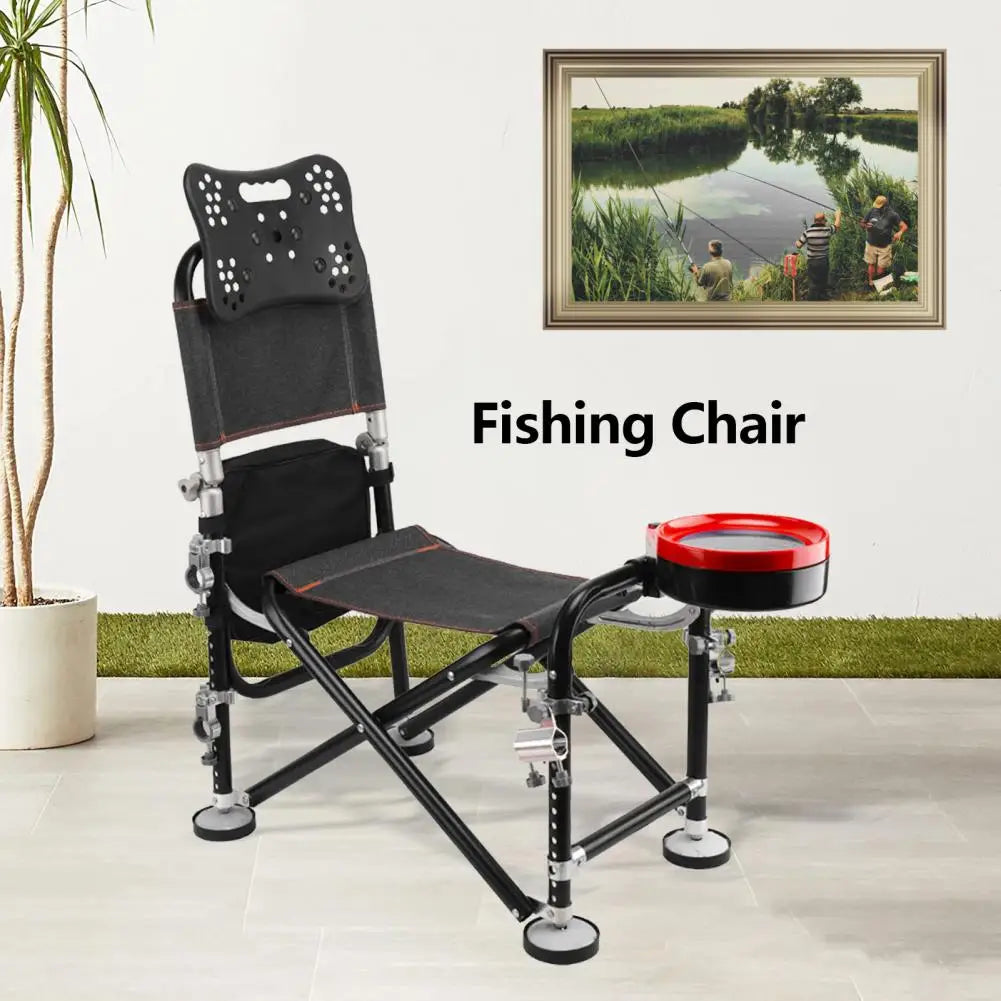 Folding Fishing Deck Chair 13 Gear Adjustable Backrest Rod Holder