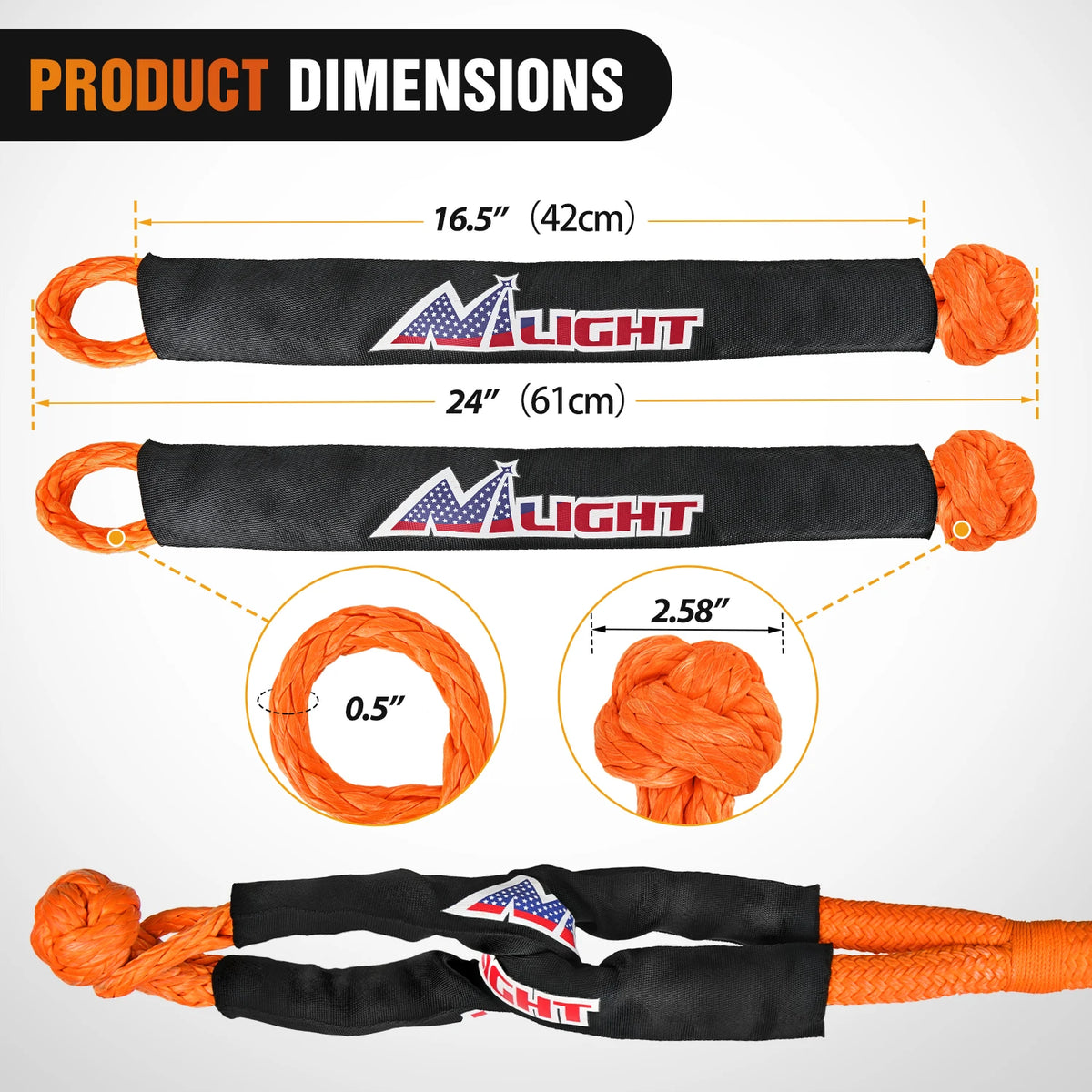 Nilight Kinetic Recovery Tow Rope 7/8" x 20ft (28,600LBS) with 2 Soft Shackle 1/2" x 24" Snatch Strap Heavy Duty Offroad Towing Strap kit for UTV ATV SUV Truck Car Jeep Tractor