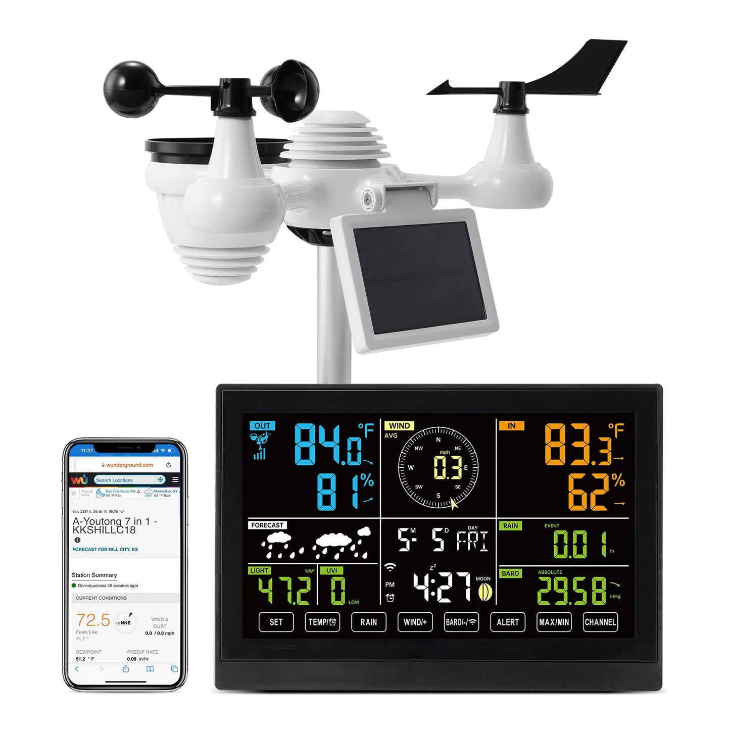 SucceBuy WiFi Weather Station Featuring Solar Outdoor Sensor
