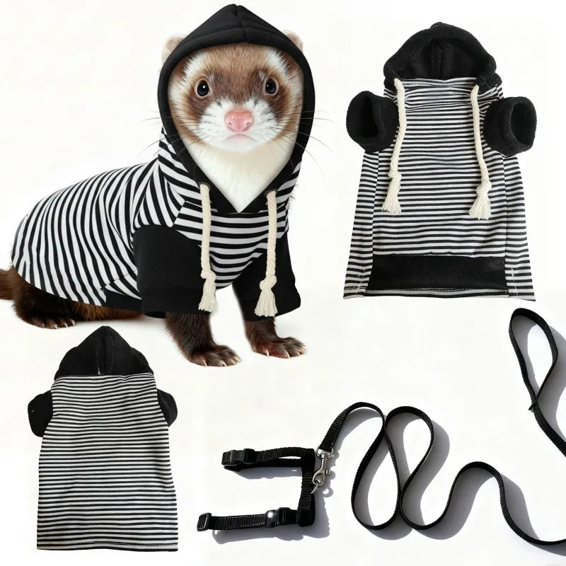 Soft Ferret Hooded Walking Outfit With Built In Leash Hole