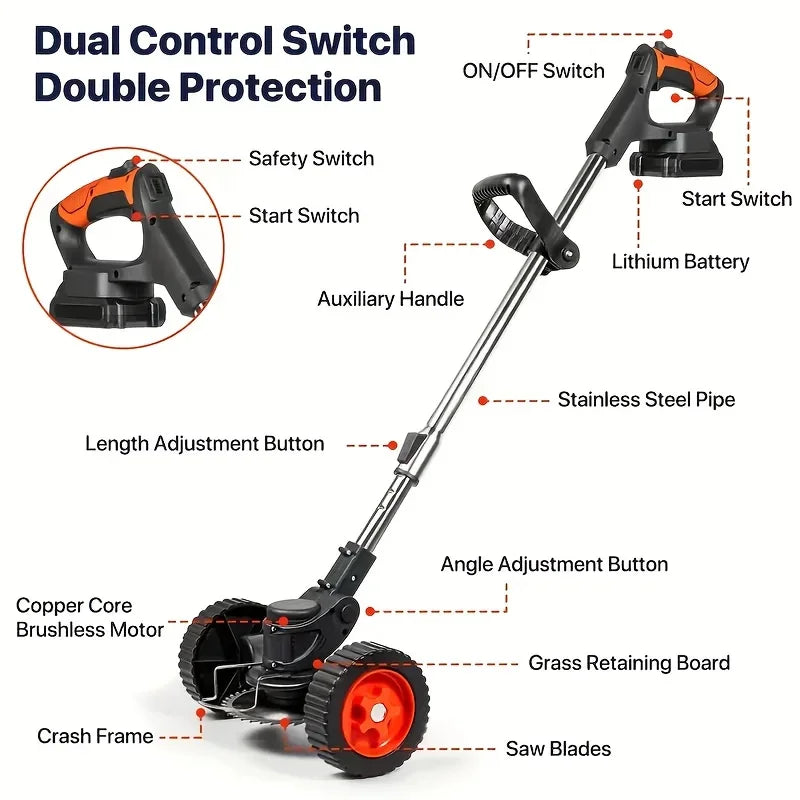 Wireless Electric Weed Trimmer And Lawn Edger With Dual Batteries