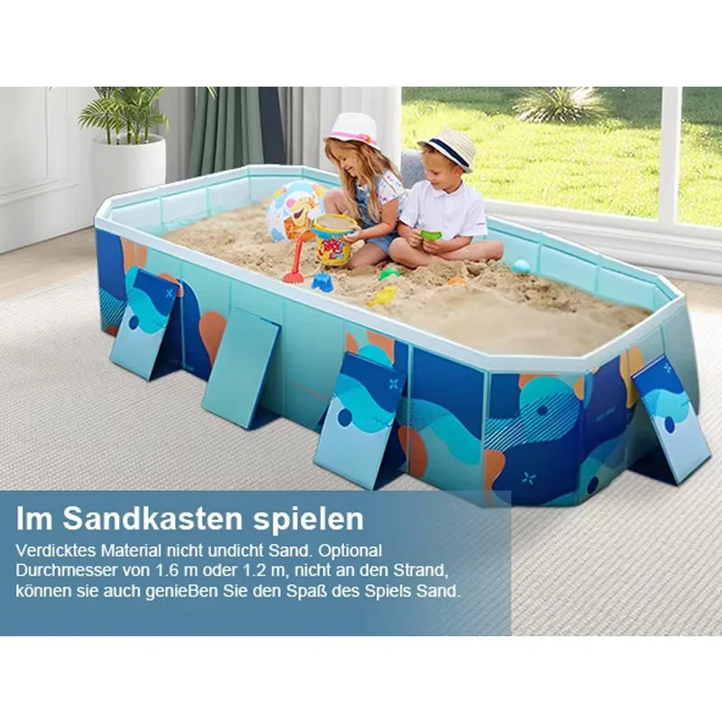 Available in 2.6m or 3m Size Foldable Large Rectangular Family Swimming Pool-Large Inflatable Pools Easy Setup Outdoor Above Ground Pool for Adults Kids Dogs Outdoor Garden Can hold sand,toys