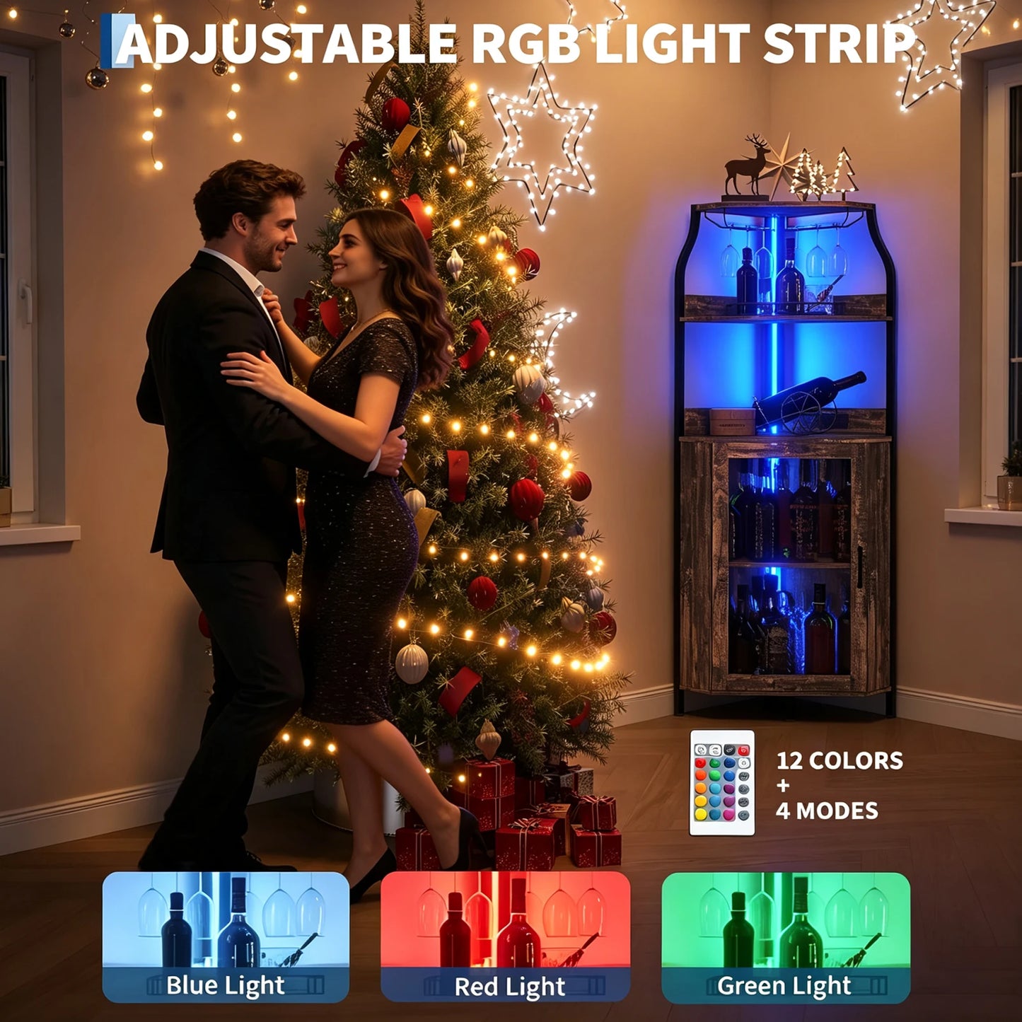 HiMISS Corner Bar Cabinet With LED Lights And Wine Rack