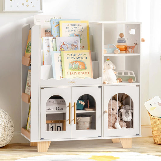 Robud Kids Wooden Bookshelf With Storage And Toy Organizer