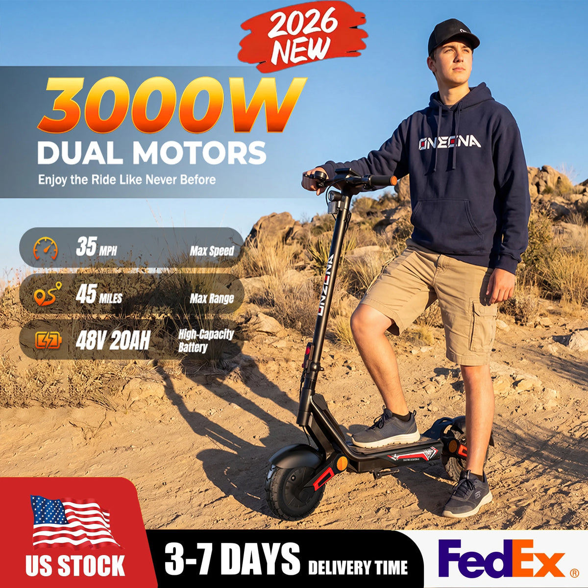 Onecna 3000W Dual Motor Foldable Adult Electric Scooter