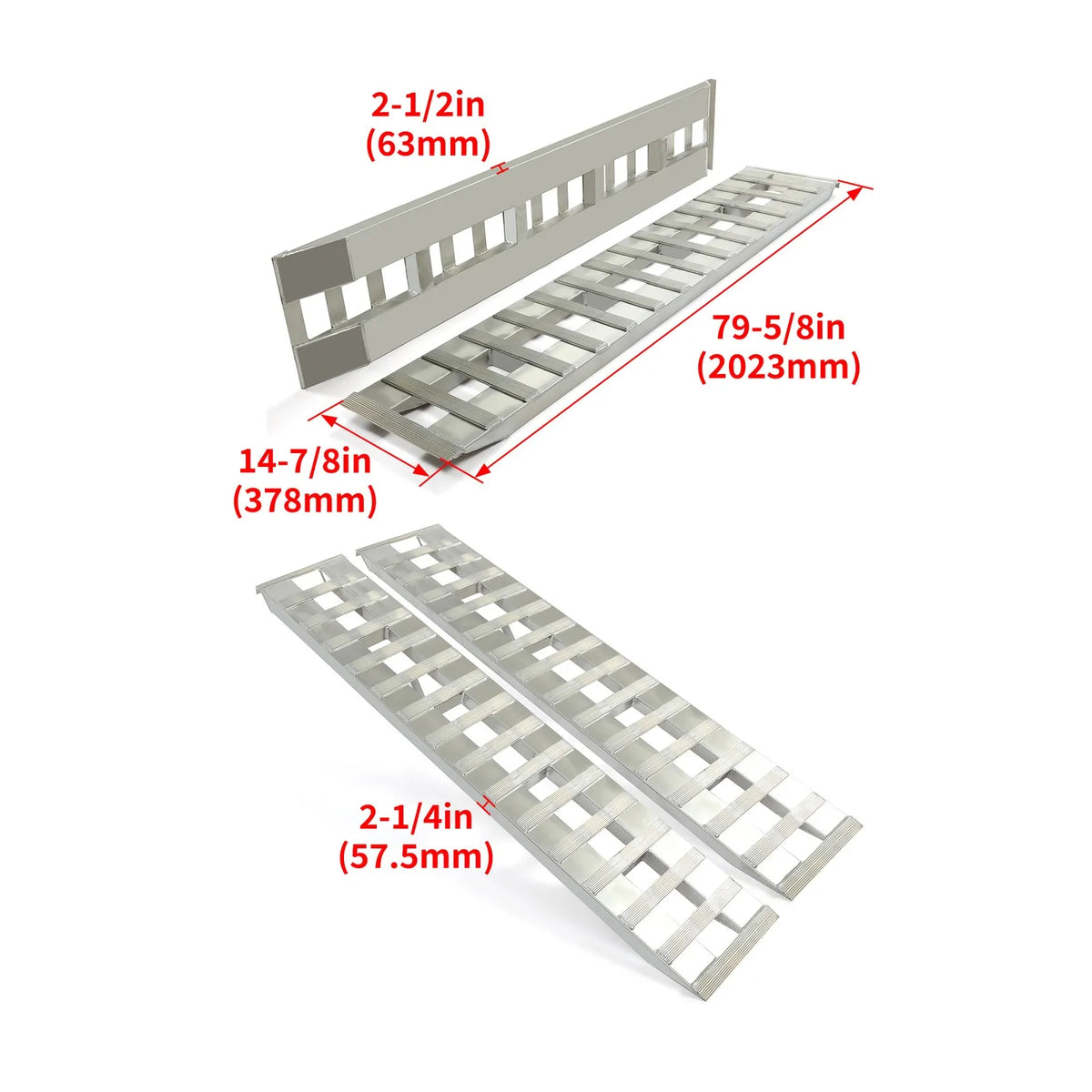 80"×15" Aluminum Ramps 2 Pcs 6000Lbs Car Trailer Truck Hook End Knife 1 Pair