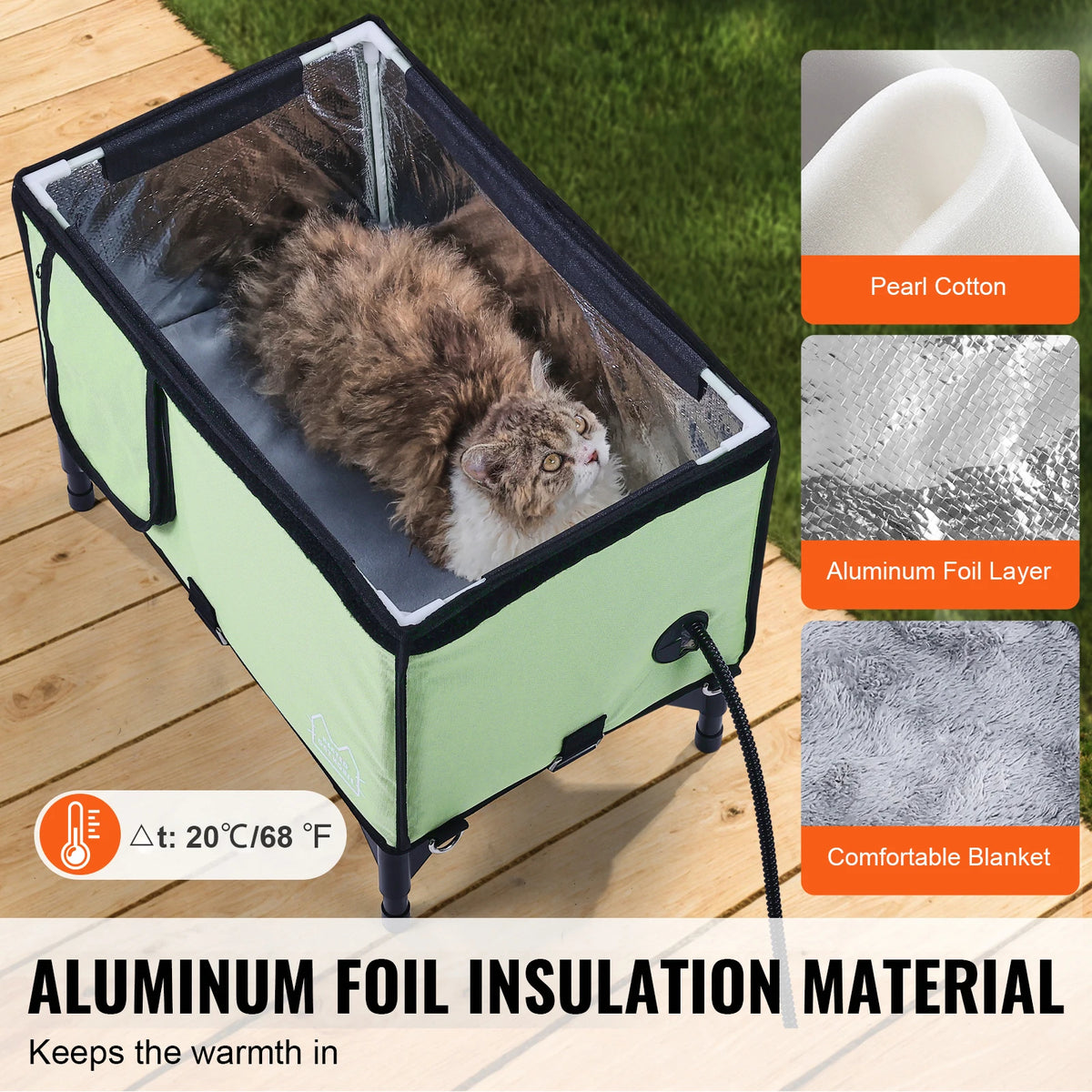 SucceBuy Elevated Heated Cat House With Adjustable Temperature Timer Control