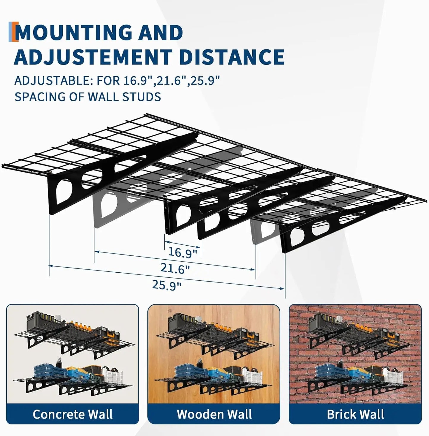 Hismiss Wall Mount Garage Shelving Heavy Duty Metal Storage Rack
