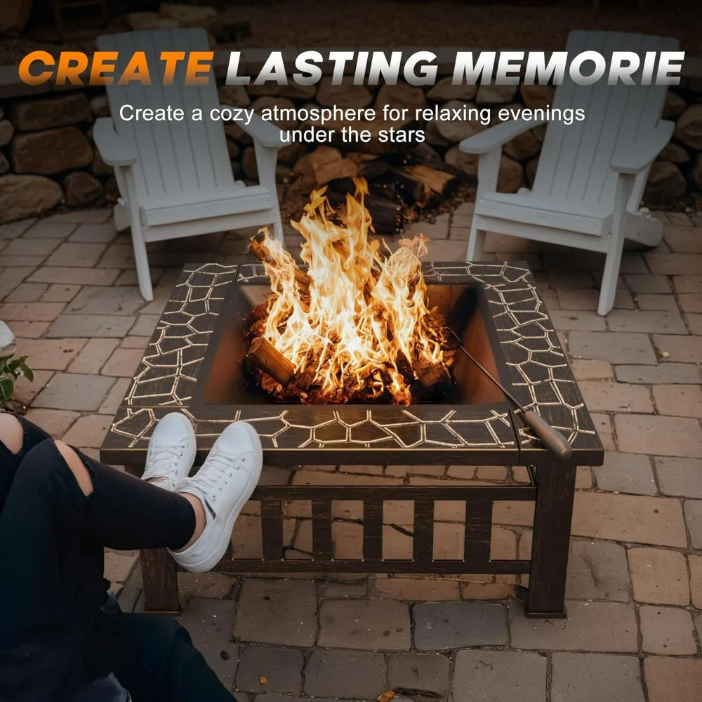 Premium Metal Outdoor Fire Pit Table With Waterproof Cover