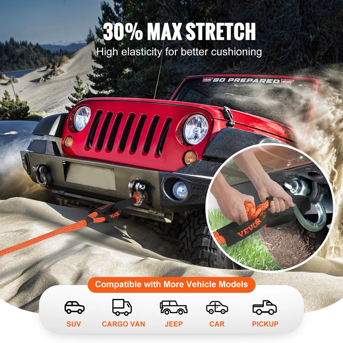SucceBuy Off Road Nylon Recovery Tow Rope for Jeep Truck