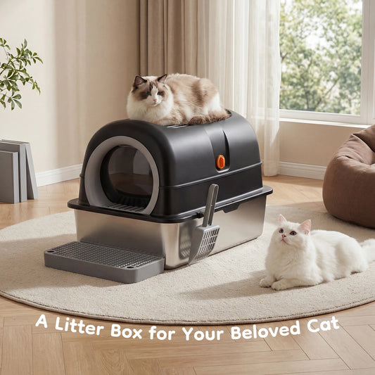 Fully Enclosed Stainless Steel Cat Litter Box For Large Cats