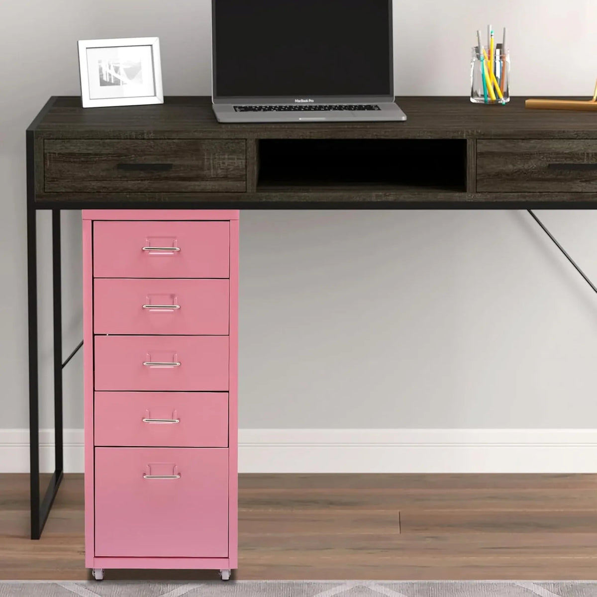 Metal File Storage Cabinet With Five Drawers And Rolling Casters