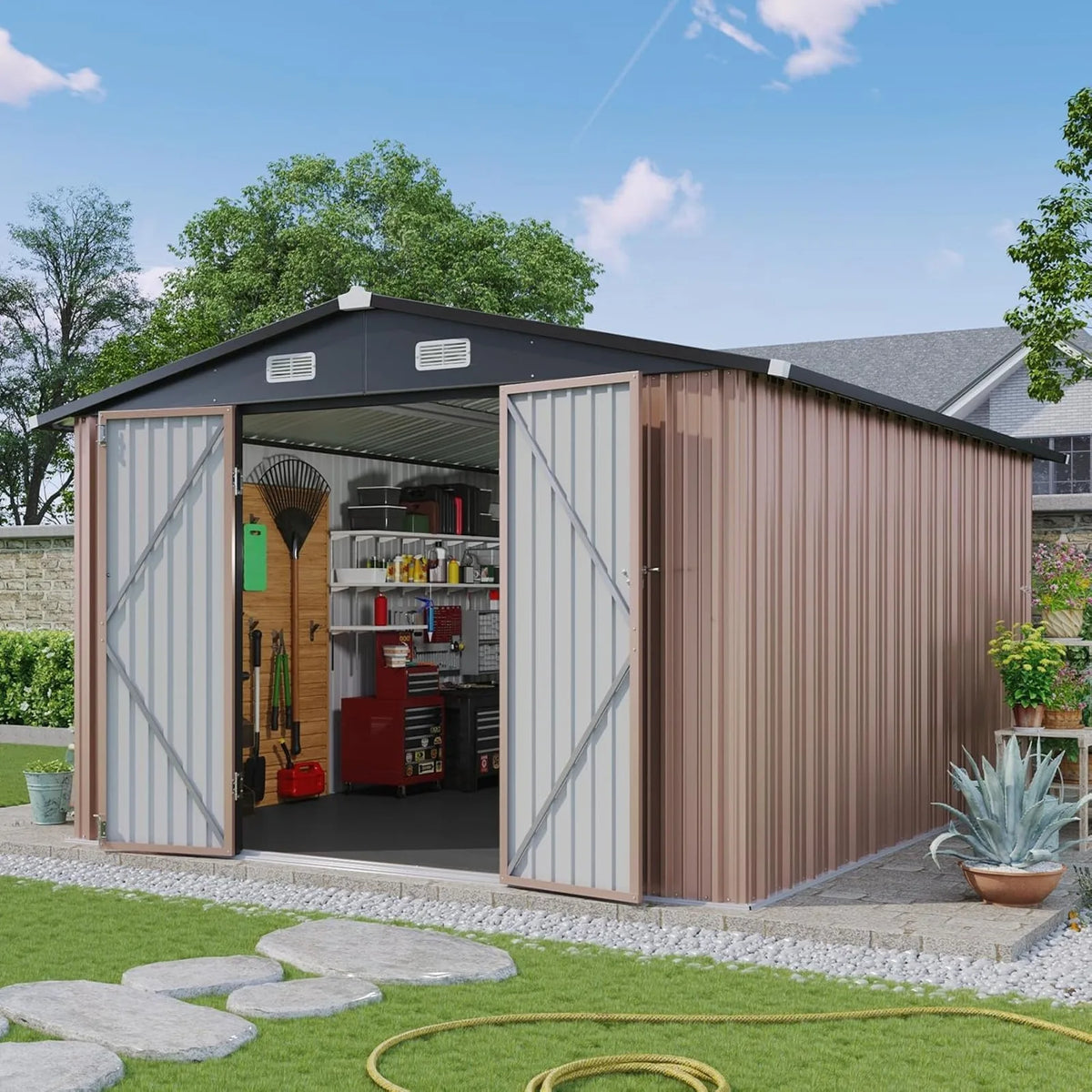 Galvanized Steel Outdoor Storage Shed With Floor And Vents