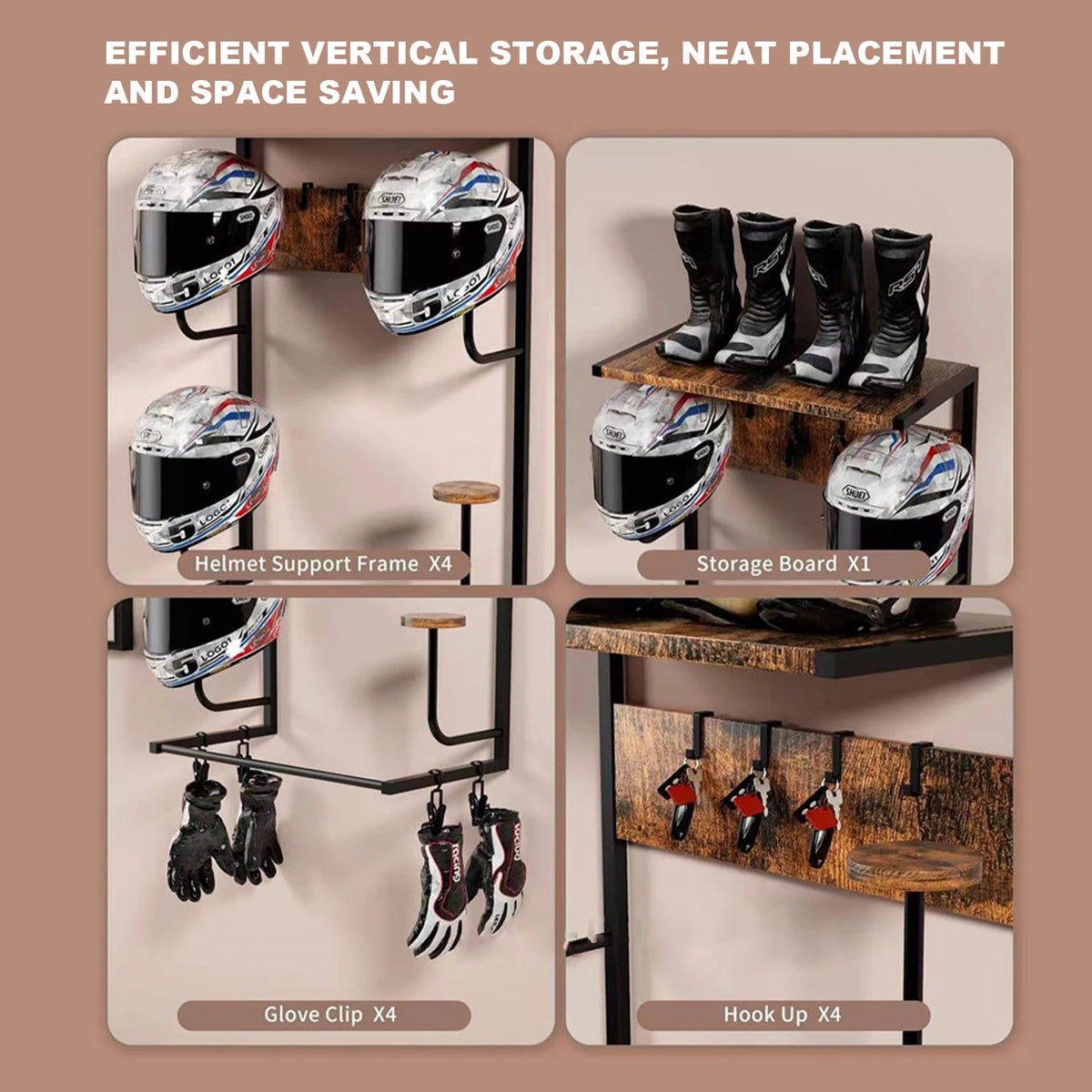 HiMISS Wall Mounted Motorcycle Helmet Holder And Glove Rack