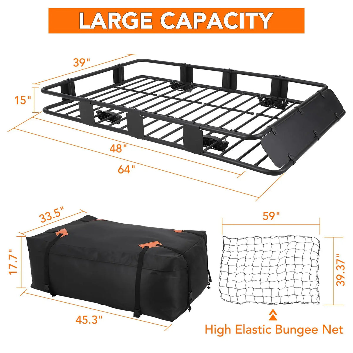 HiMISS Steel Roof Rack Basket Cargo Carrier Adjustable Universal