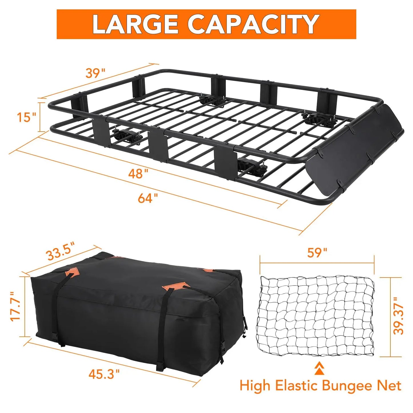 HiMiss Adjustable Steel Roof Rack Basket 200 Pound Capacity