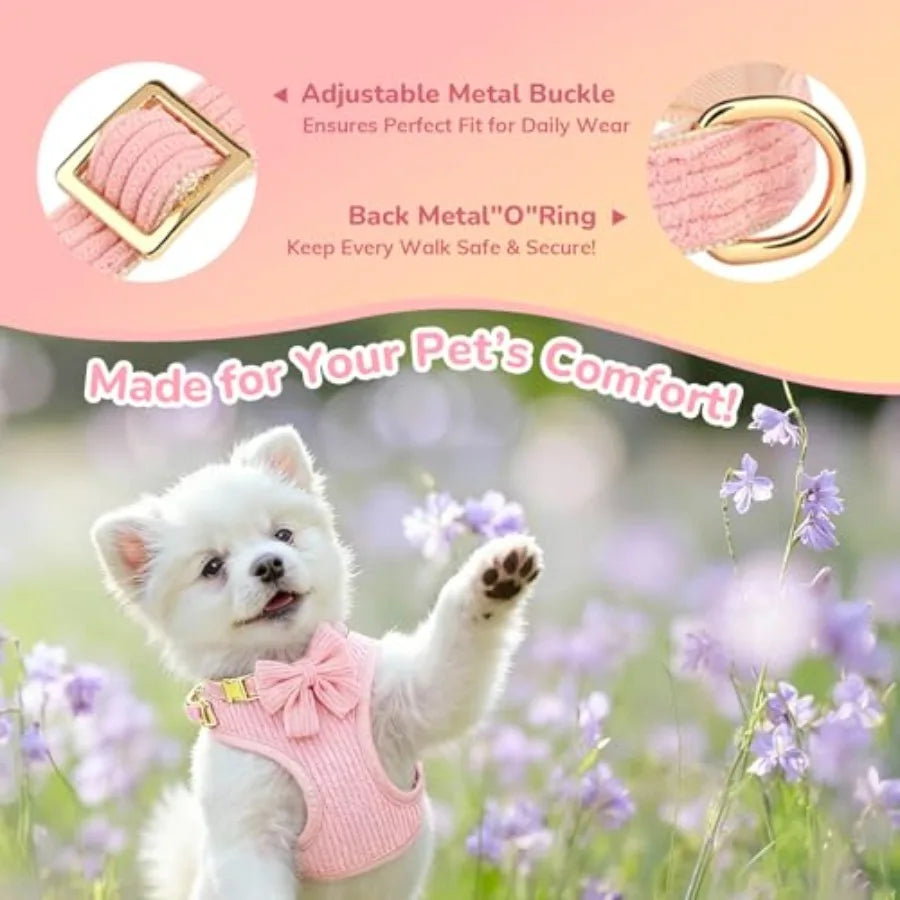 Adjustable Cotton Dog Harness And Leash Set For Daily Walks