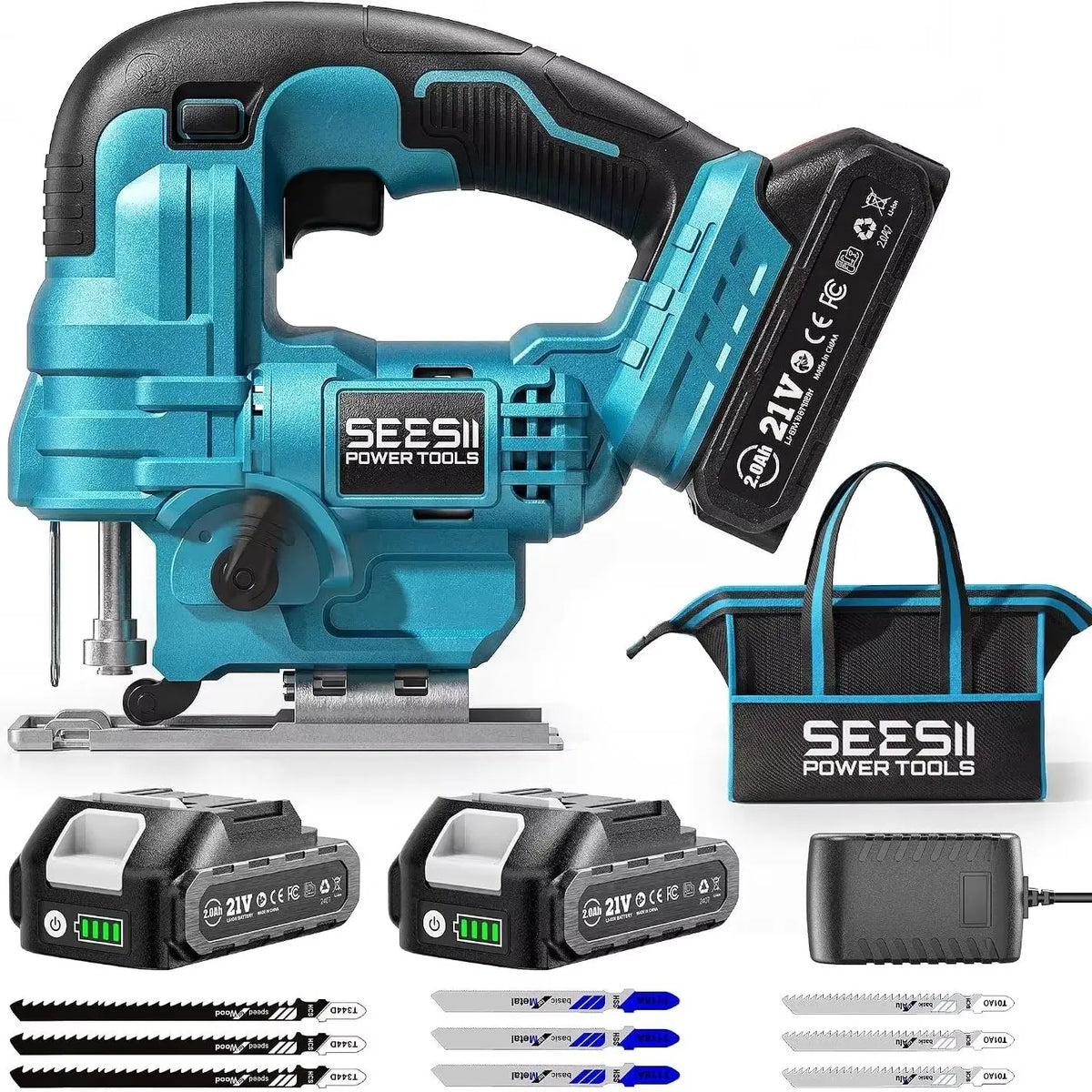Seesii Cordless Jigsaw Tool Rechargeable Multifunction Wood Cutter